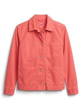 GAP Coral Pink Stretch Canvas Utility Chore Jacket Coat Shacket Small Gorpcore